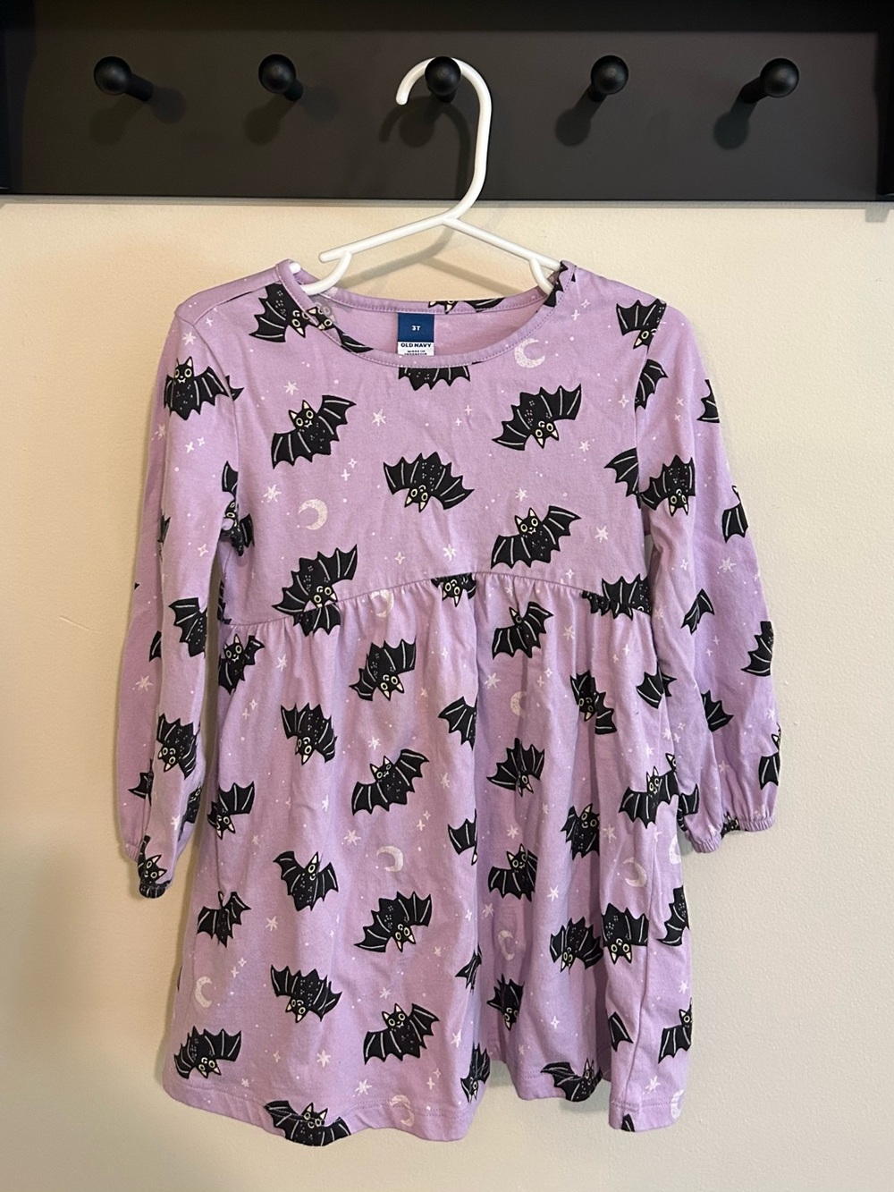 Old Navy Lavender Bat Print Long-Sleeve Dress